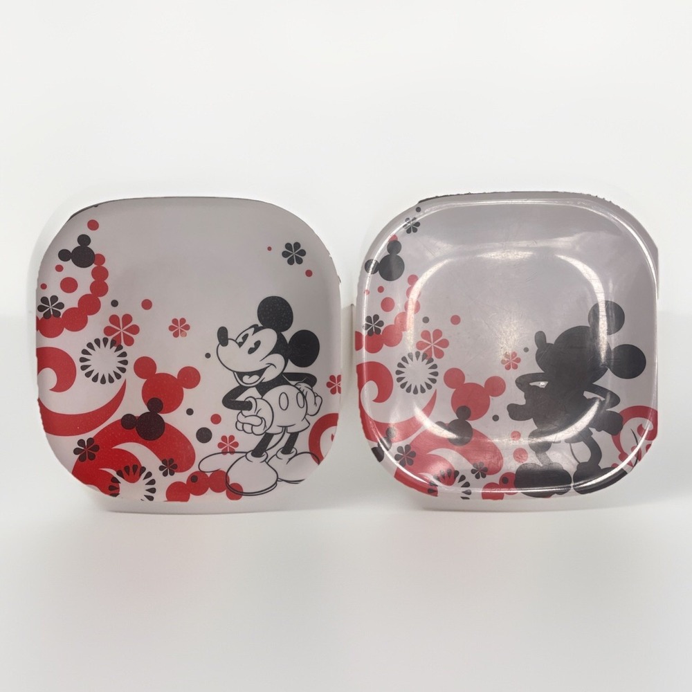 Disney Mickey Mouse Plastic Dinner Plates 10.25" Square Red Black‎ And White